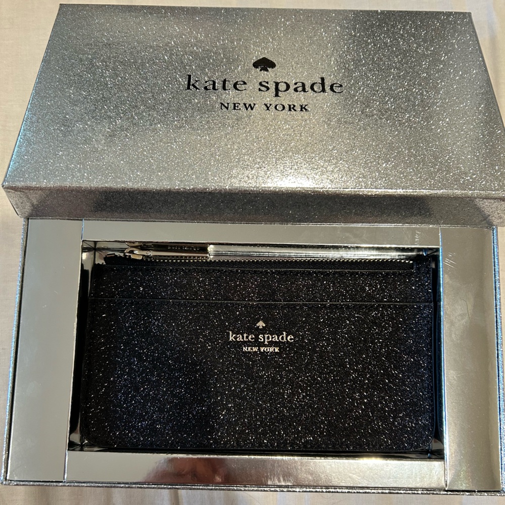 Kate spade black glitter zip wallet